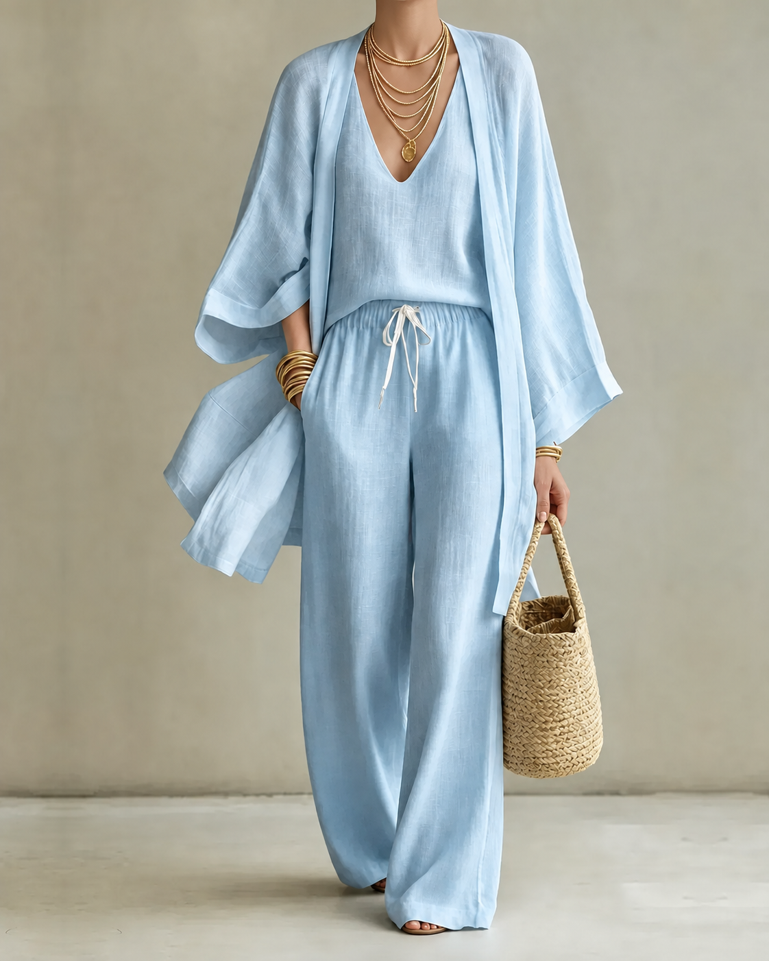 Rigmor – Elegant tredelsset med vida byxor