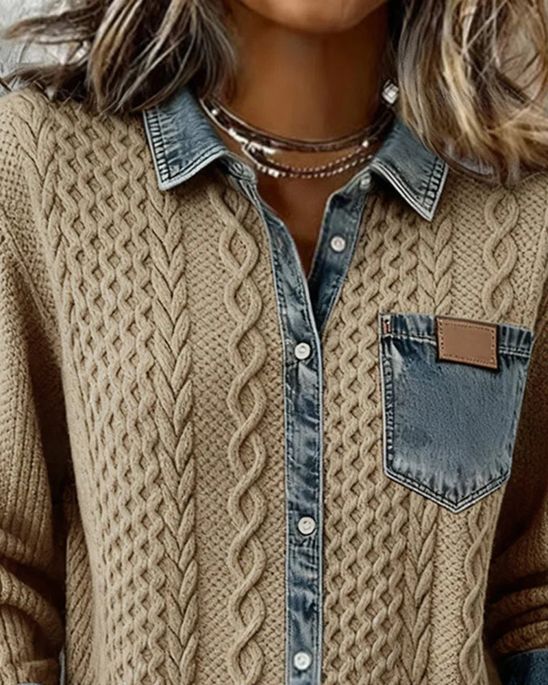 Dagmar – Skjorta med flätad struktur och denimdetaljer