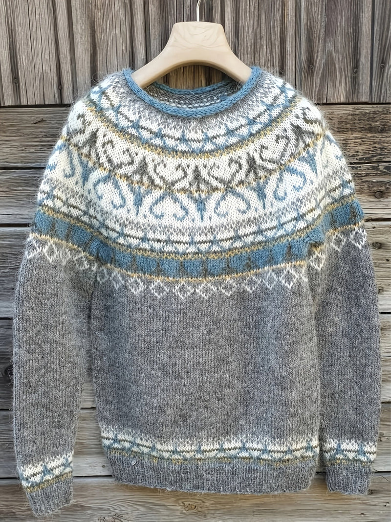 Rut – Stickad tröja med nordiskt jacquardmönster