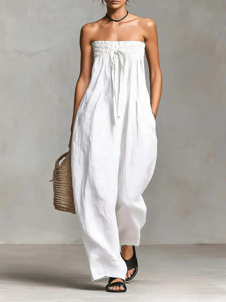 Teresia – Axelbandsfri jumpsuit med vida ben
