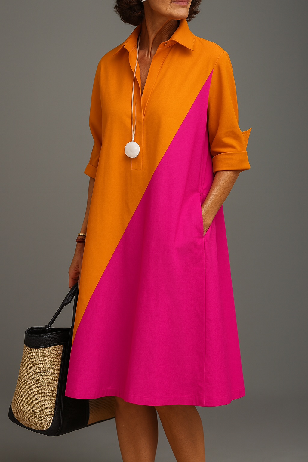 Linn – Avslappnad midiklänning med colorblock