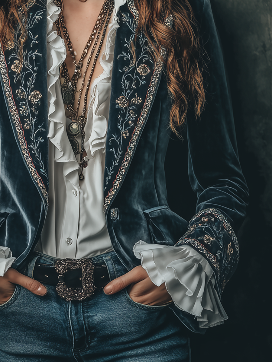 Bodil – Sammetskavaj med broderade detaljer