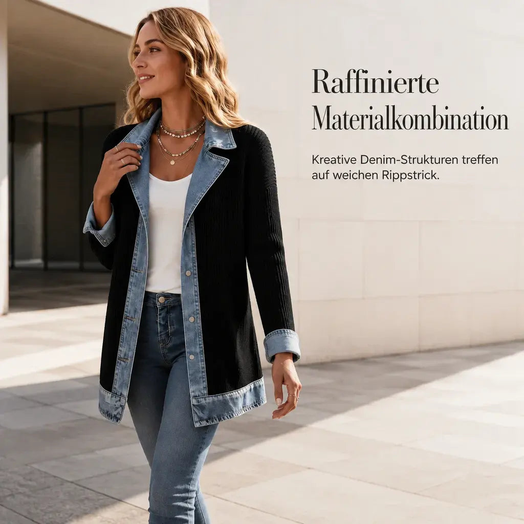 Beda – Jacka med stickat och denimdetaljer