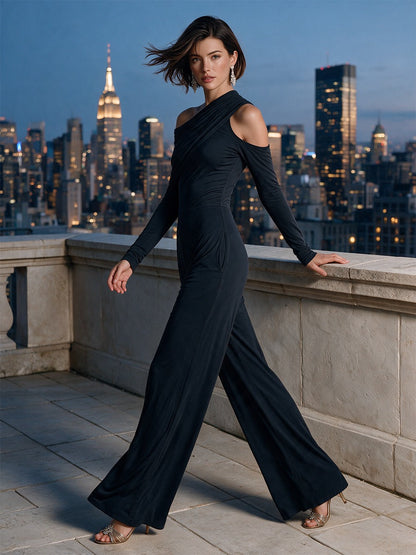 Elida – Asymmetrisk jumpsuit med vida ben