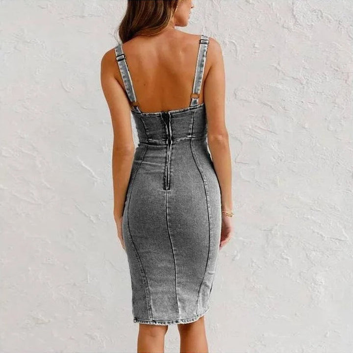 Ulrika – Elegant klänning med denimtryck