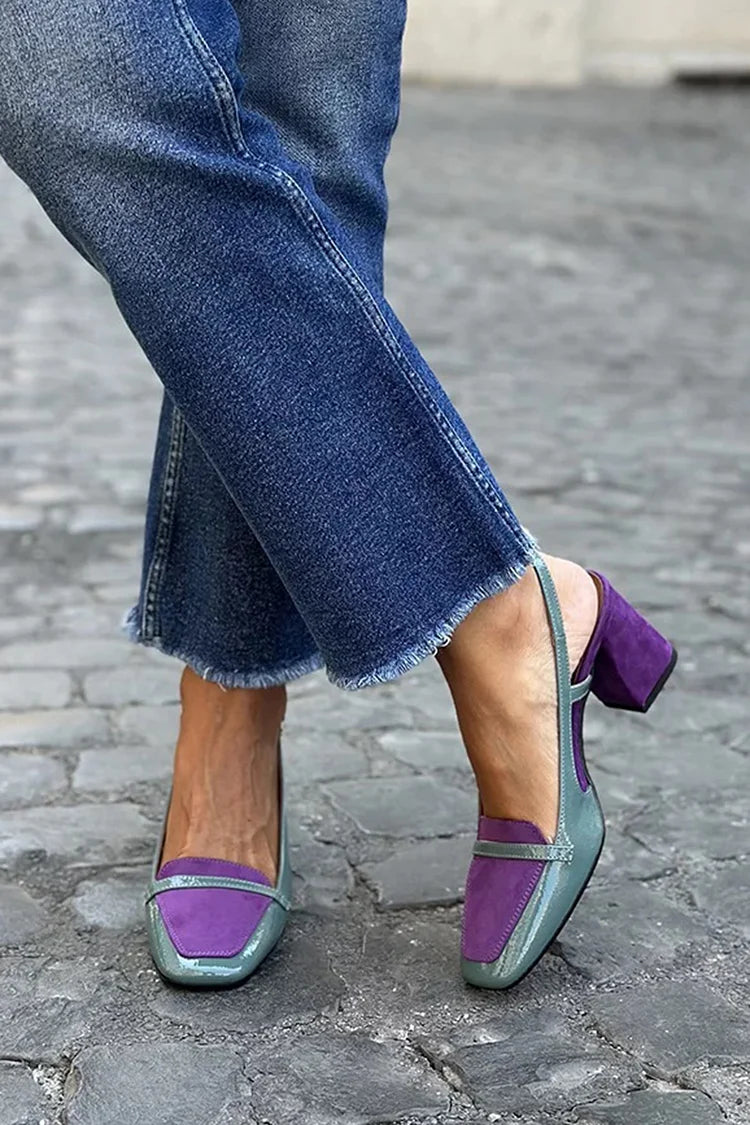 Mona – Slingback med blockklack och patchworkdetalj