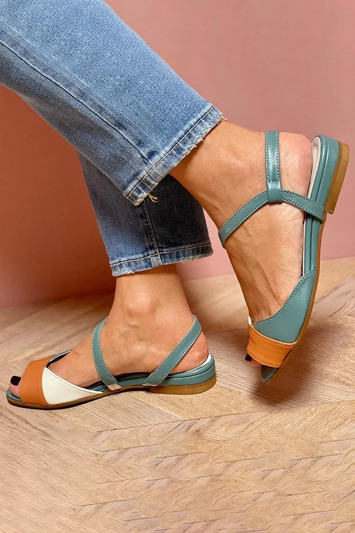 Yvonne – Platta slingback-sandaler med color block