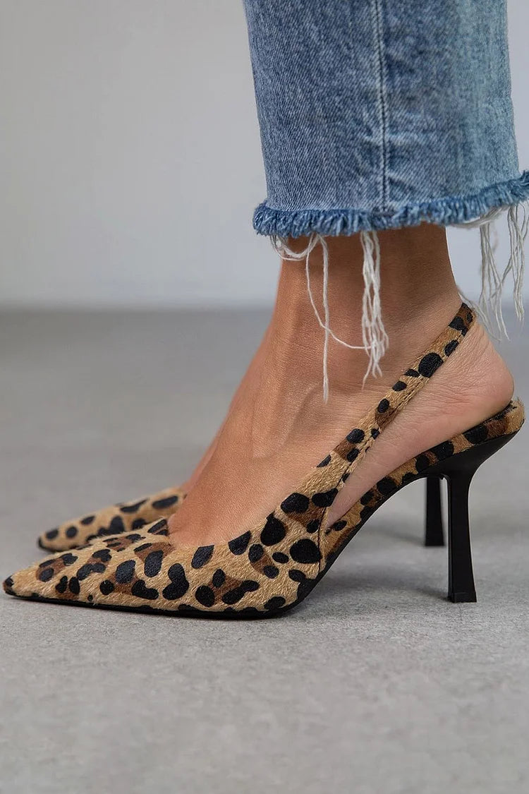 Greta – Spetsig slingback-pump med leopardmönster