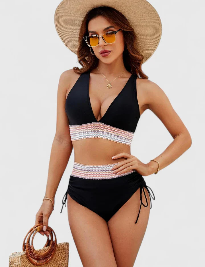 Frida – Bikini med hög midja och vågmönster