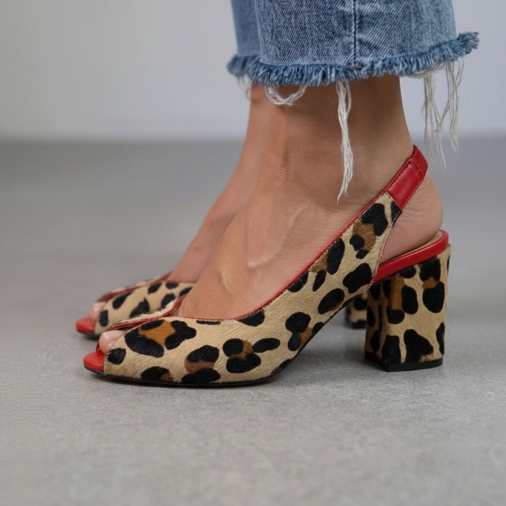 Gerd – Slingback-klack med peep toe och leopardmönster
