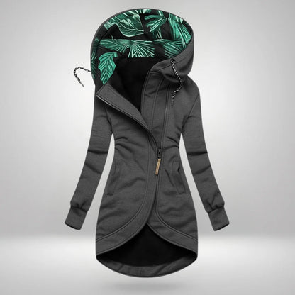 Dorotea – Lång hoodie med dragkedja och huva