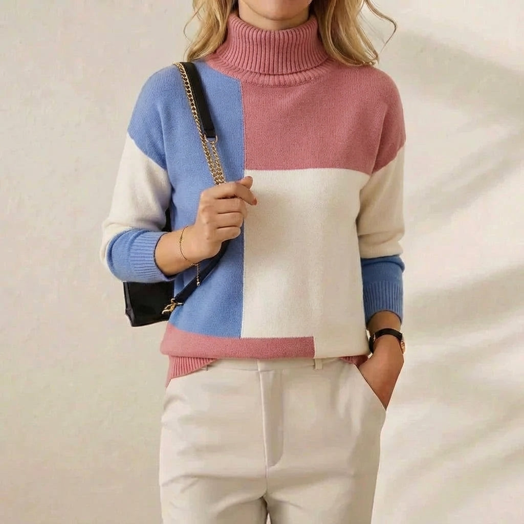 Jofrid – Stickad polotröja med colour block