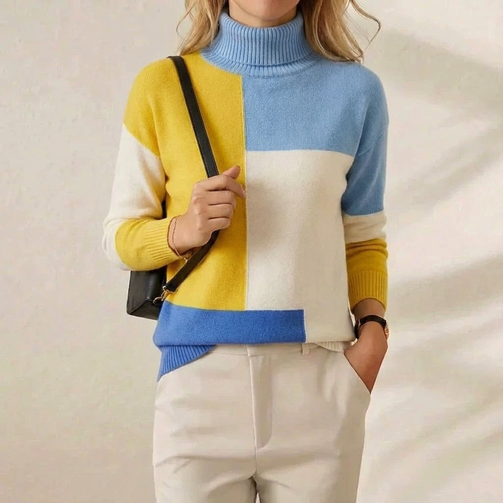 Jofrid – Stickad polotröja med colour block