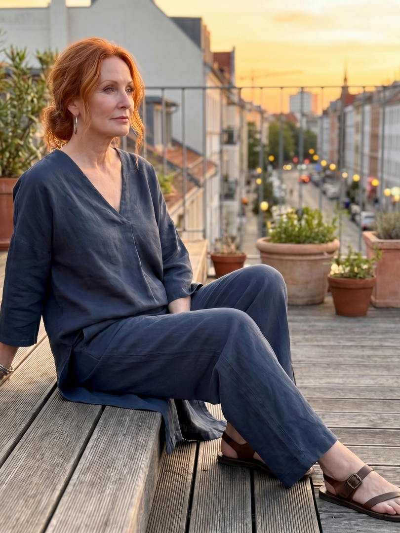 Majken – Linnetunika och vida byxor i set