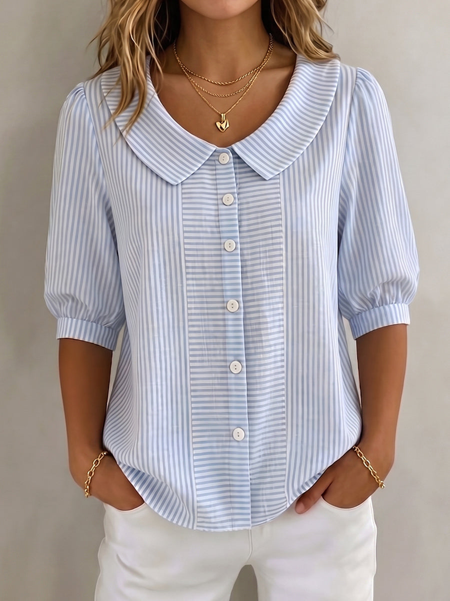 Helga – Randig blus med puffärm