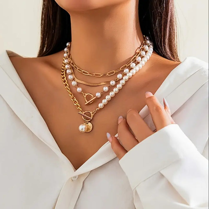 Therese – Pärl- och guldormskedja i halsbandsset