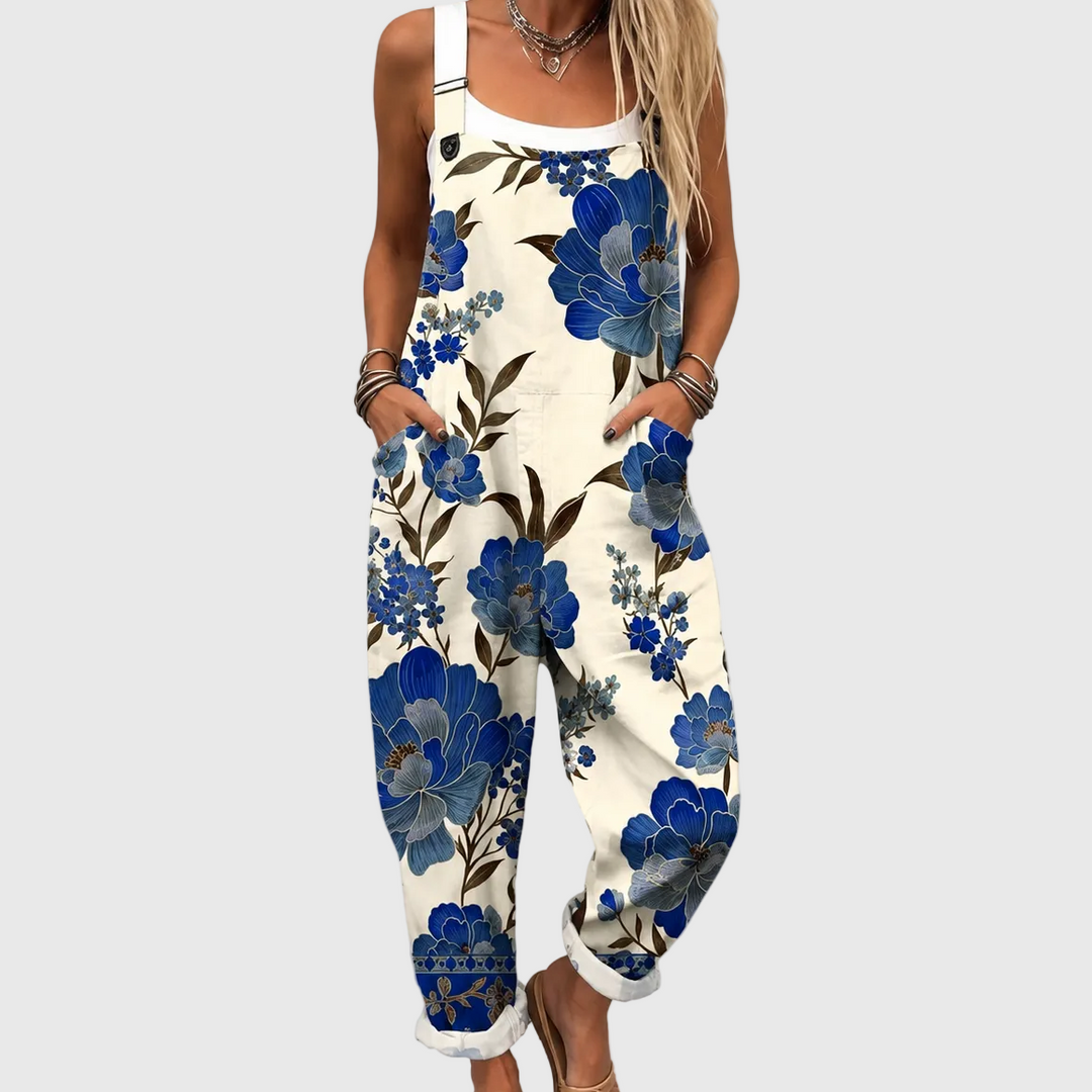 Greta – Blommig overall med hängseldetalj