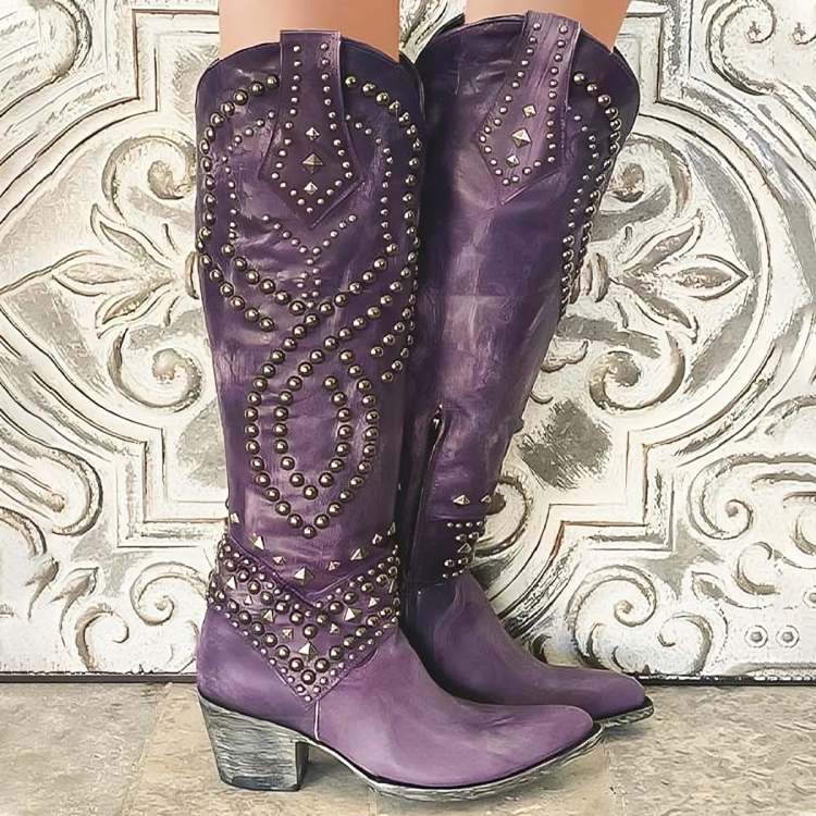 Linda – Knähöga cowboystövlar med nitar