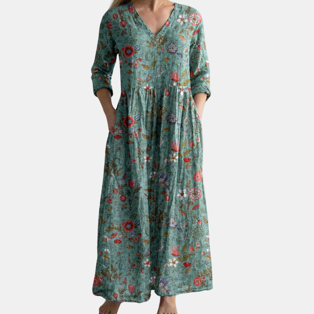 Bodil – Klänning med halvlång ärm och blommönster