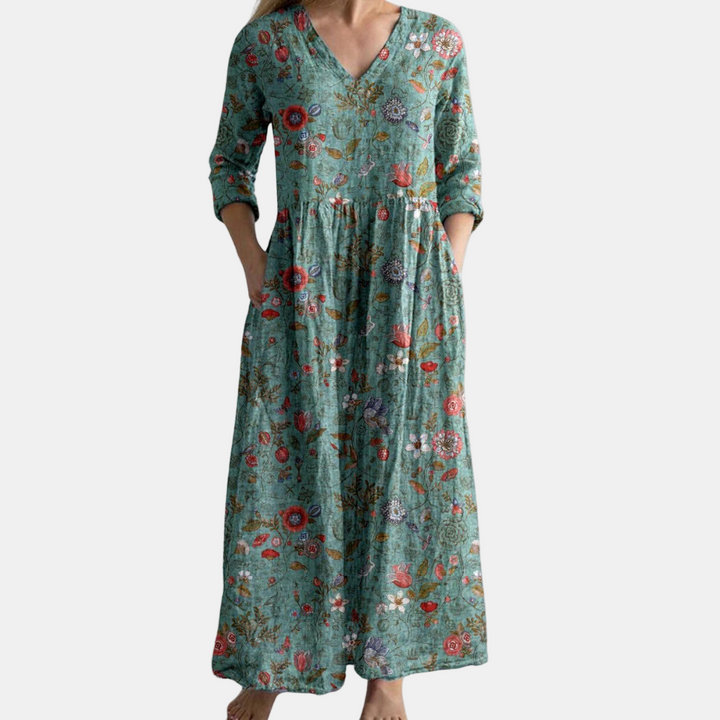 Bodil – Klänning med halvlång ärm och blommönster