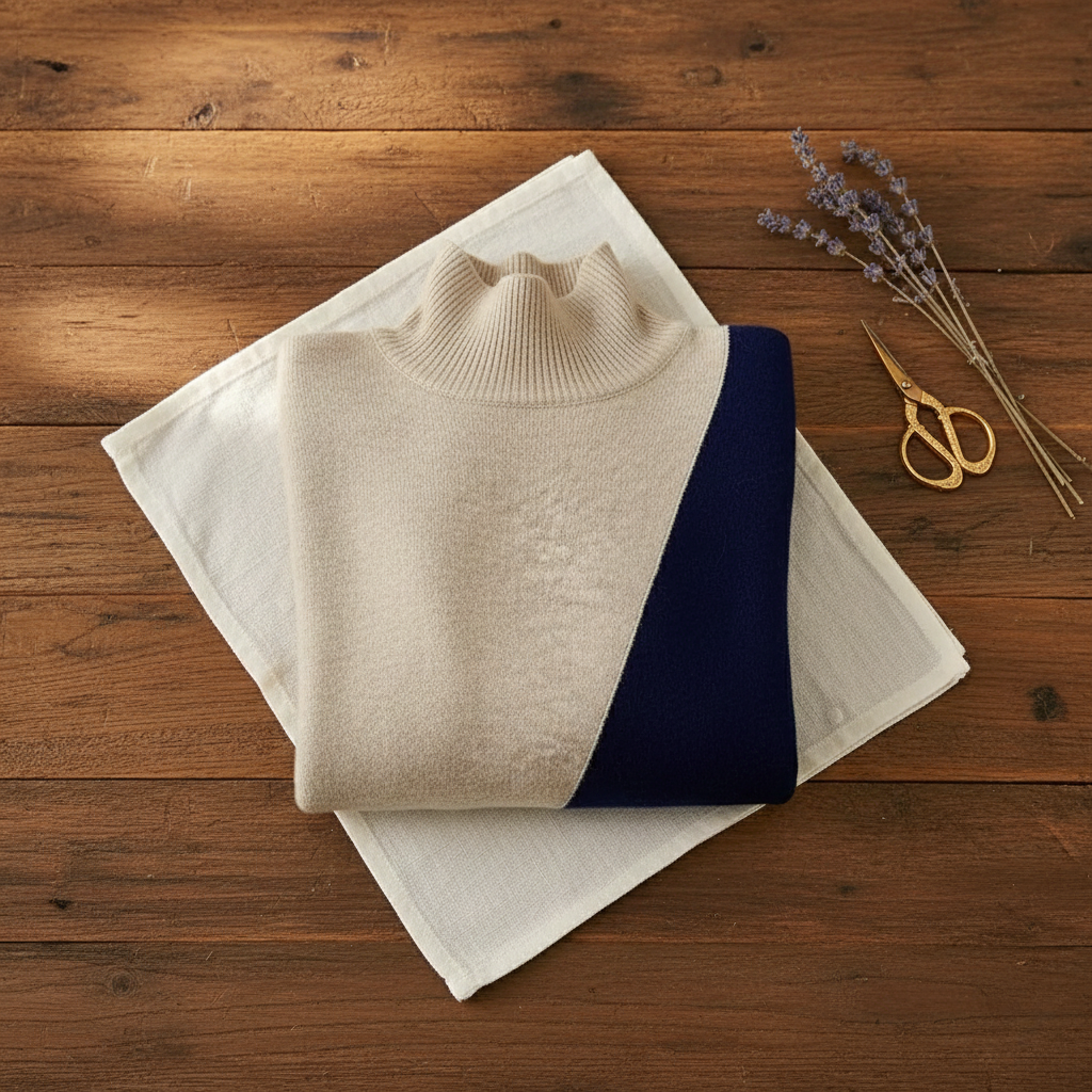 Helga – Stickad polotröja med colour block-mönster