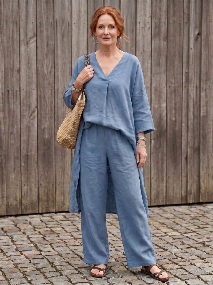 Majken – Linnetunika och vida byxor i set