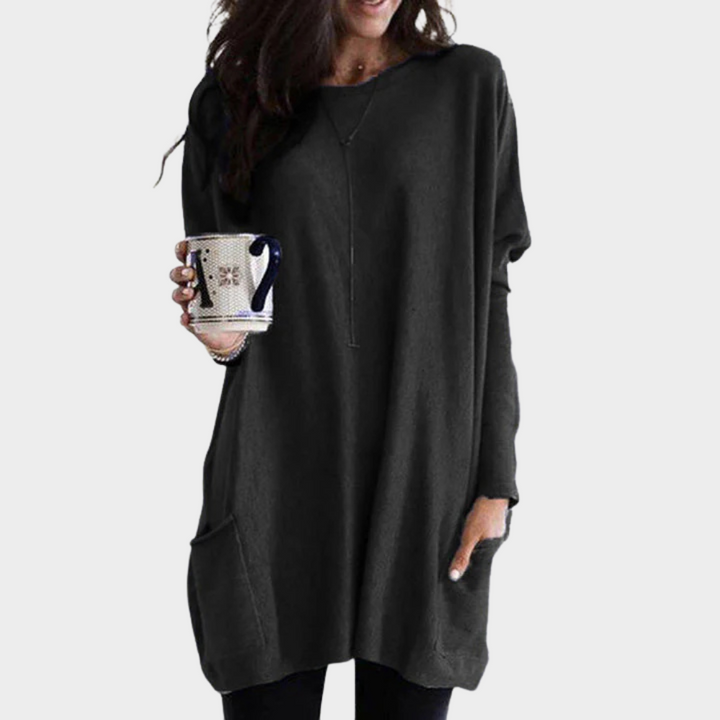 Mia – Långärmad midiklänning med magetäckande design