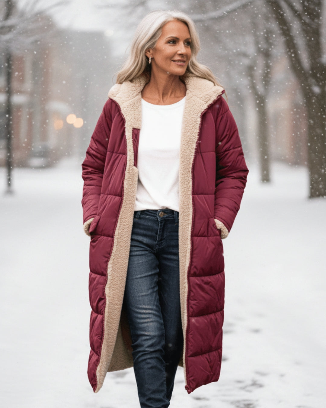 Cajsa – Vadderad vinterkappa med sherpafor