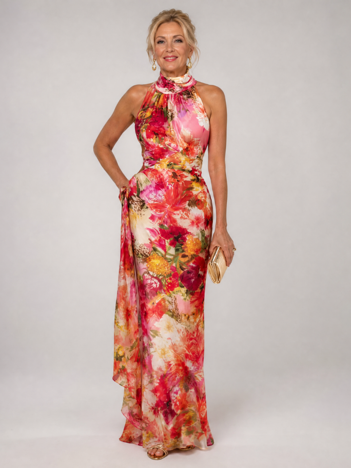 Tilda – Halterneck maxiklänning med blomtryck