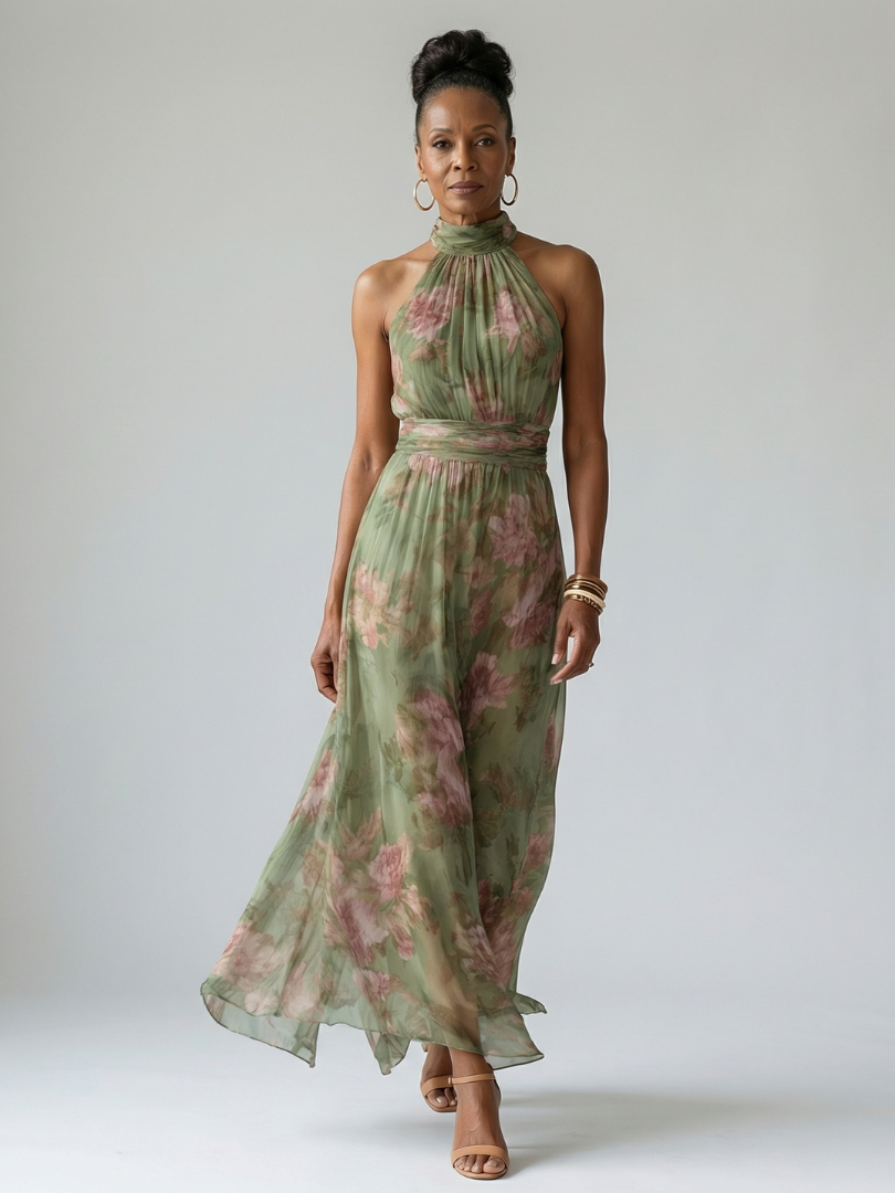 Linnea – Samlad halter midi-klänning