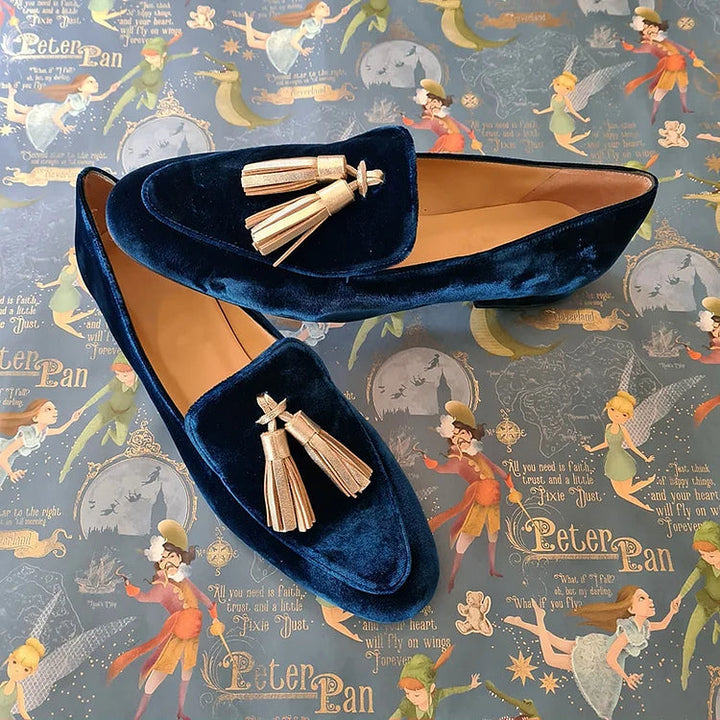 Ylva – Sammetsloafers med guldtofs