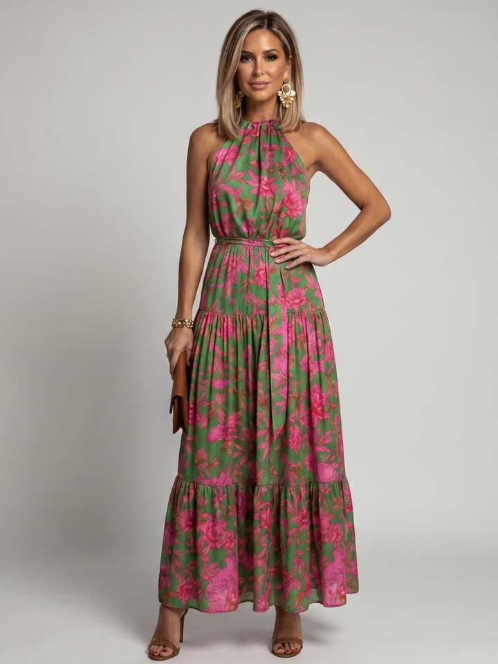 Rebecka – Draperad halter midi-klänning