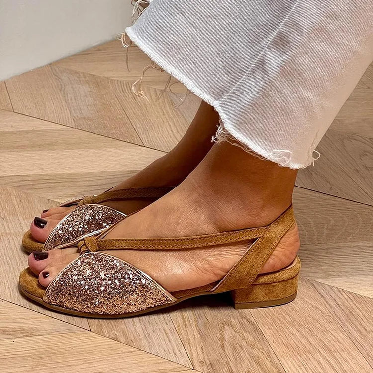 Yvonne – Platta sandaler med glitterdetalj
