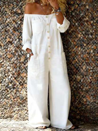 Vanja – Ledig denimjumpsuit med off-shoulder