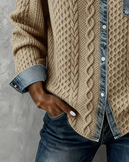 Dagmar – Skjorta med flätad struktur och denimdetaljer