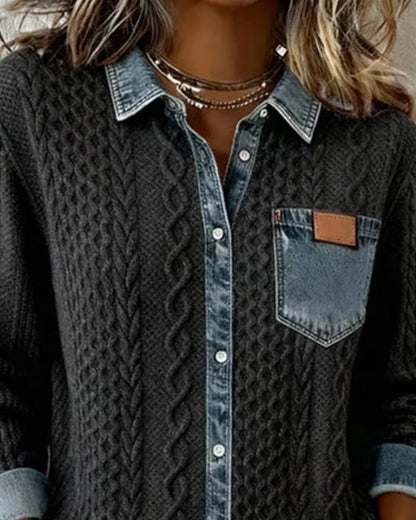 Dagmar – Skjorta med flätad struktur och denimdetaljer