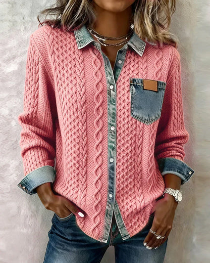 Dagmar – Skjorta med flätad struktur och denimdetaljer
