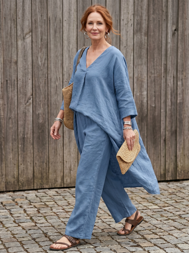 Majken – Linnetunika och vida byxor i set