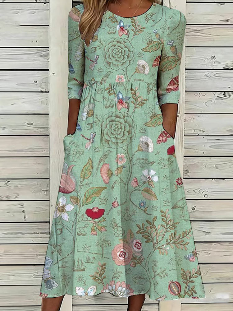 Hilary – Blommig midiklänning med botaniskt mönster