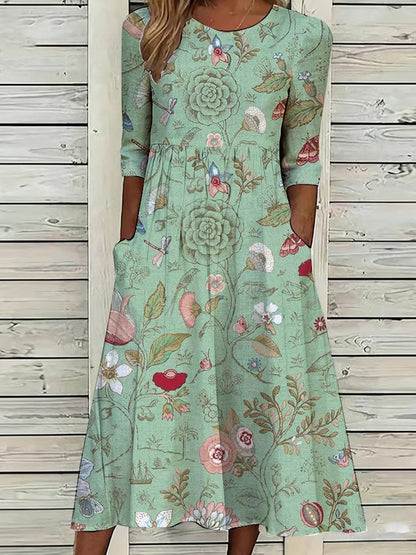 Hilary – Blommig midiklänning med botaniskt mönster