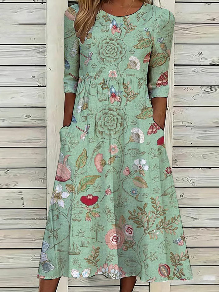 Hilary – Blommig midiklänning med botaniskt mönster