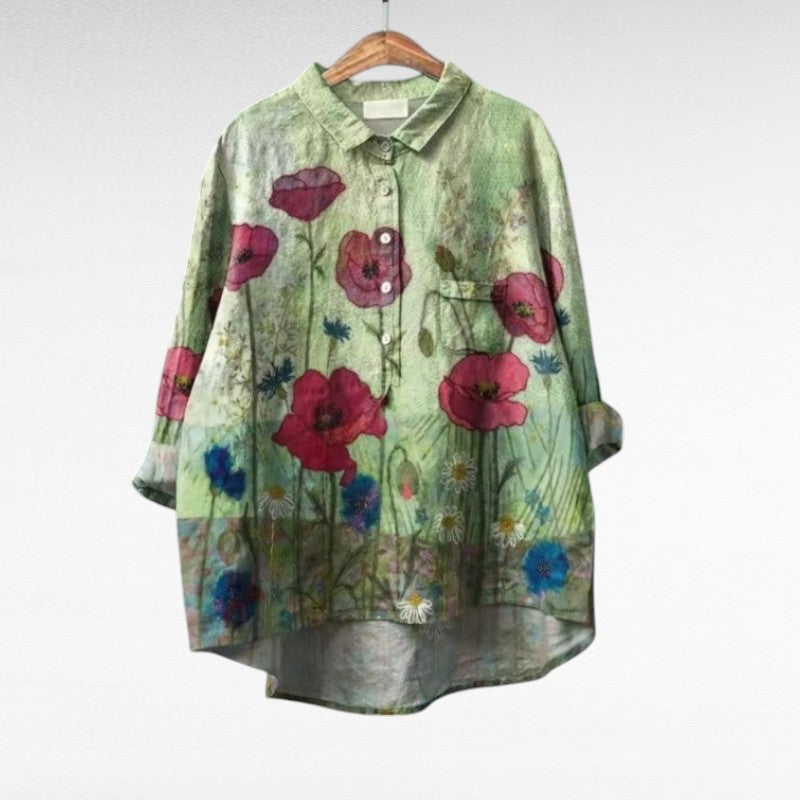 Mona – Elegant sommarskjorta med vallmoblommor