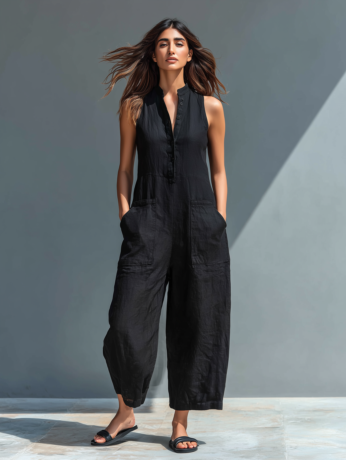 Eugenia – Avslappnad jumpsuit med mandarkrage