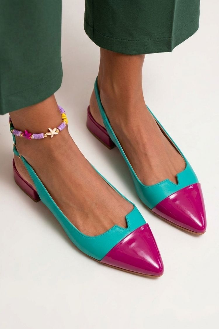 Alva – Spetsig slingback-ballerina med color block