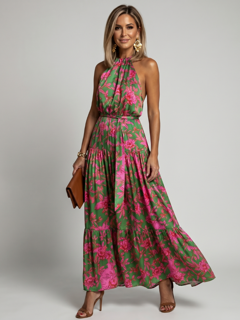 Rebecka – Draperad halter midi-klänning