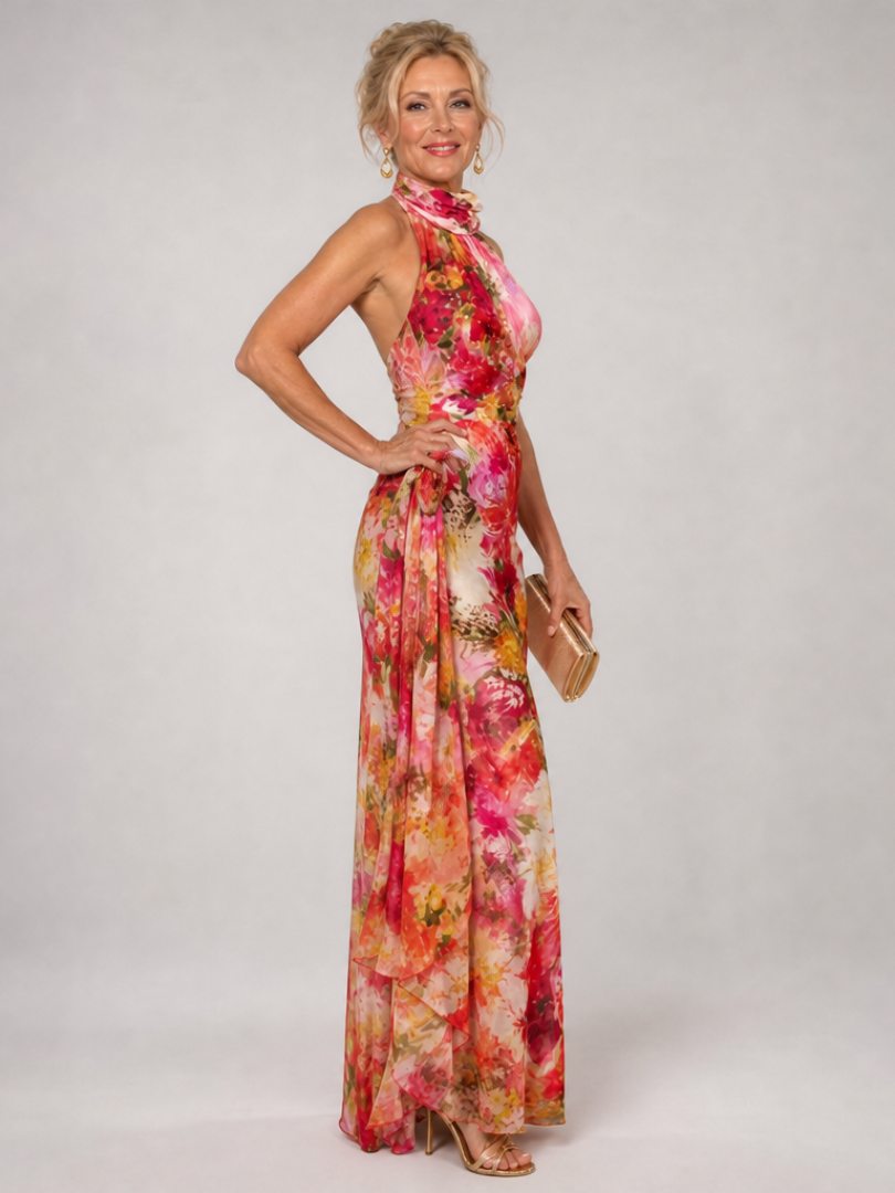 Tilda – Halterneck maxiklänning med blomtryck
