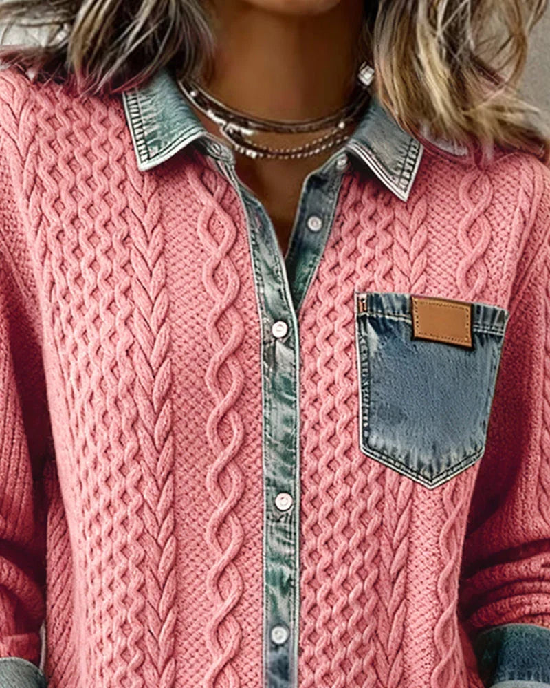 Dagmar – Skjorta med flätad struktur och denimdetaljer