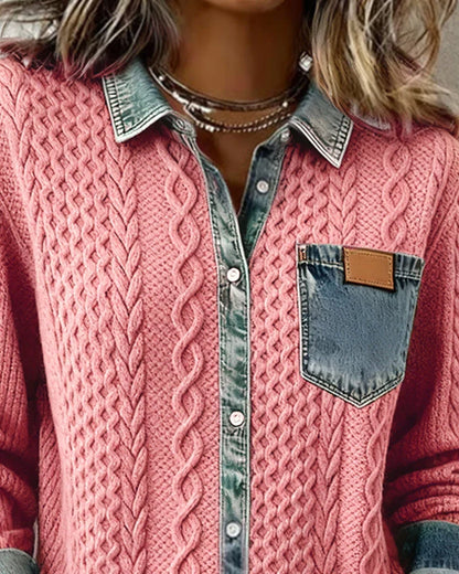 Dagmar – Skjorta med flätad struktur och denimdetaljer