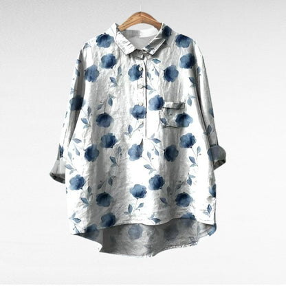 Inga – Elegant sommarskjorta med storblommigt tryck
