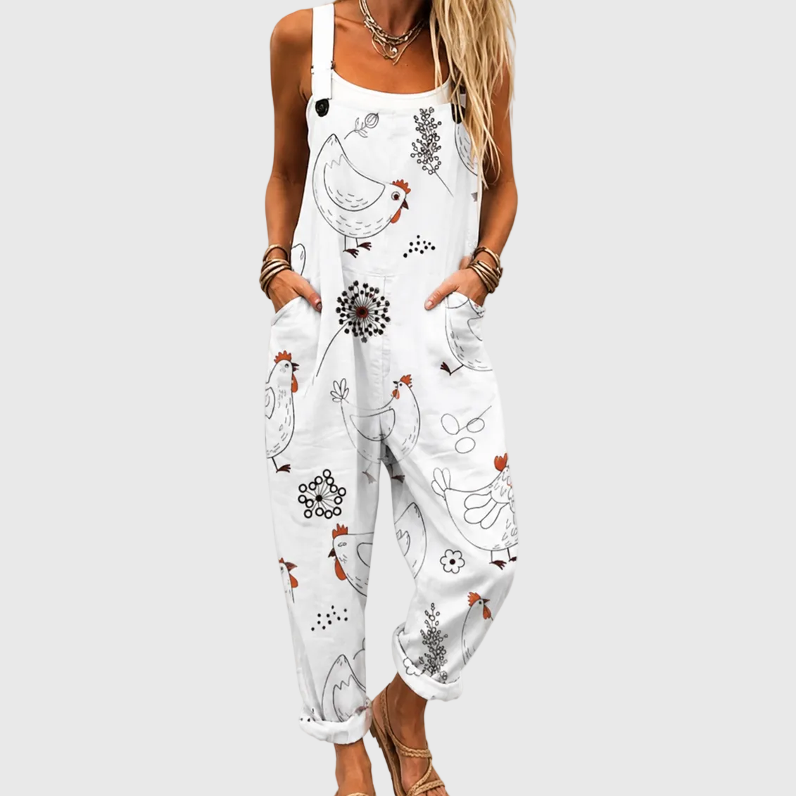 Marta – Ledig jumpsuit med hönsmönster